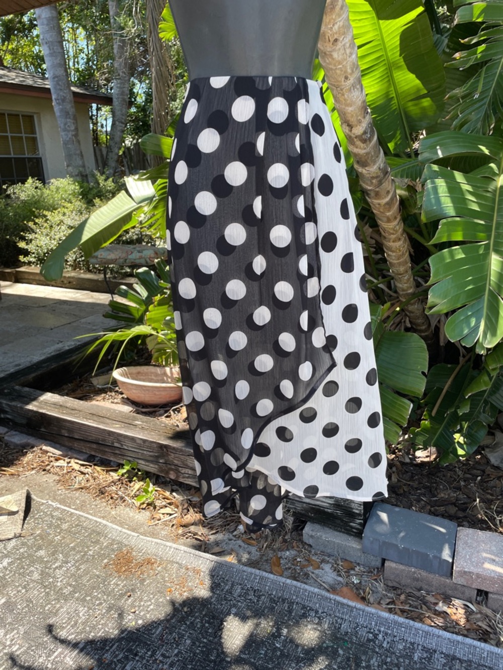 sheer polkadot asymmetric skirt